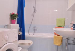 a bathroom with a toilet and a sink and a shower at Apartment Silvija sea view in Umag +8 photos