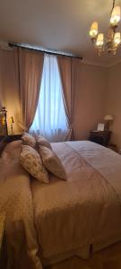 a bedroom with a bed with pillows and a window at Al Molo di Sant'Agostino in Como