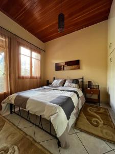 a bedroom with a large bed with a wooden ceiling at 4 Seasons Tzoumerka Senses in Pramanta