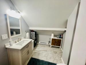 a bathroom with a sink and a mirror at Newly Renovated 2 Floor Apartment Getaway in Springfield