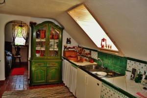 - une cuisine avec une armoire verte et un évier dans l'établissement Vineyard Cottage Vercek, à Novo Mesto