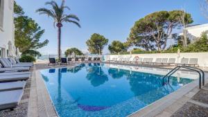 a swimming pool with chairs and a palm tree at Hotel Illa d'Or & Club Apts 4* Sup in Port de Pollensa