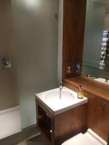 a bathroom with a sink and a mirror at Modern 3 Bedroom Apartment in Paddington in London