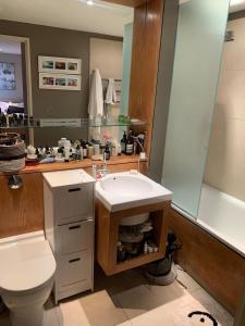 a bathroom with a sink and a toilet and a shower at Modern 3 Bedroom Apartment in Paddington in London