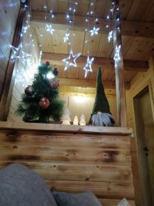 a room with christmas trees and lights on a wall at Brvnara Fruska Koliba in Vrdnik