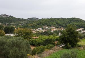 a small town in the middle of a mountain at Apartments Ana in Lopud