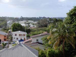 a view of a city with houses and a palm tree at Oistins Bayview Apartments in Christ Church