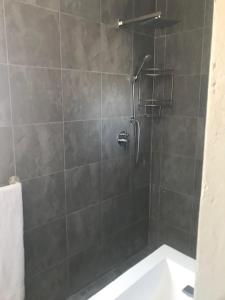 a bathroom with a shower with a toilet and a sink at SelkieBnB in Walvis Bay