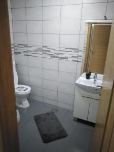 a bathroom with a toilet and a sink at Sobe Sky in Fužine