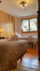 une chambre avec deux lits et une fenêtre dans l'établissement Apartamento turístico Nievesol 24 - Benasque, à Benasque