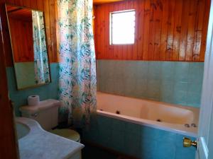a bathroom with a toilet and a tub and a sink at Hostal Gomero in Santa Cruz +57 photos