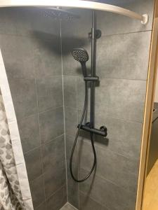 una doccia con soffione in un bagno di Adorable Tiny House in Reykjavik a Gufunes