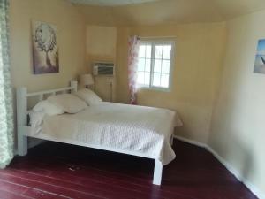 - une chambre avec un lit blanc et une fenêtre dans l'établissement Buccaneer Resort, à Bocas del Toro