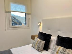 una camera da letto con un letto con due cuscini e una finestra di PROBER_ENCAMP a Encamp