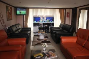 巴库阿尔普酒店 的配有皮革家具和平板电视的客厅 更多40张照片