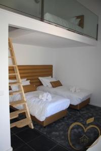 two beds in a room with a ladder at Mallus Agroturismo in Misquel