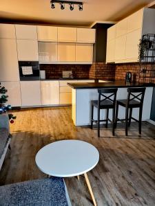 A kitchen or kitchenette at Uroczy Apartament z Garażem
