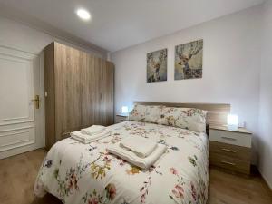 1 dormitorio con 1 cama con toallas en Apartamentos turísticos Pidal 3 VUT-09-316, en Burgos