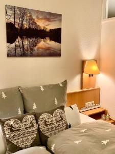 a living room with a couch with pillows at FeWo Fuchs Saig in Lenzkirch