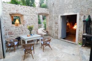 a patio with a table and chairs and a fireplace at Holiday Home Misir in Bol