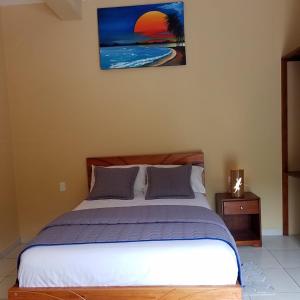 a bedroom with a bed with a picture on the wall at Hotel Soberao in Esmeraldas