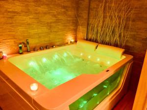 梅塔的住宿－YourHome - La Meta Perfetta Rooms&Spa，客房内的绿色浴缸