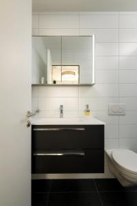 een badkamer met een wastafel en een toilet bij Chalet Altishofen in Riederalp
