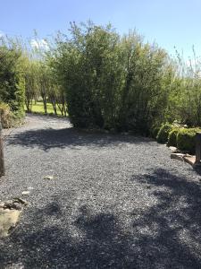 a gravel driveway with a bush on the side at Cartmel Camping Pod in Cartmel