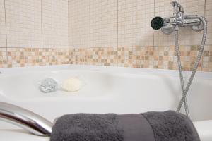 uma casa de banho com banheira e chuveiro em SALTSEA BOUTIQUE VILLAS em Alikí