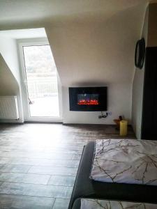 TV a/nebo společenská místnost v ubytování Rheinterrasse Wohnung 3