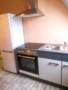 una piccola cucina con lavandino e frigorifero di Rheinterrasse Wohnung 3 a Lahnstein
