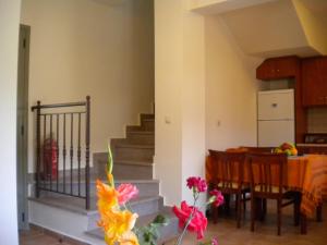 a kitchen and dining room with a table and chairs at GARDEN VILLAS in Ayia Evfimia +15 photos