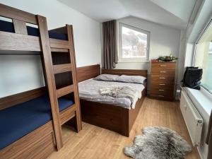 a bedroom with a bunk bed with a ladder at Apartmány Mammut a Yetti-Šafran Donovaly in Donovaly