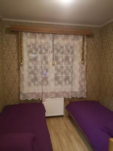 a bedroom with two beds and a window at The Lake House "Ausatas" in Dobele