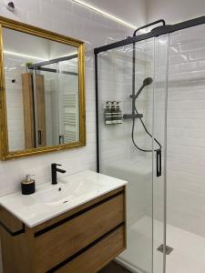 La salle de bains est pourvue d'un lavabo et d'une douche. dans l'établissement Rooftop Alfonso, à Saragosse