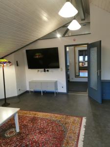 a living room with a large flat screen tv on the wall at Rimvydas Apartment in Winterberg