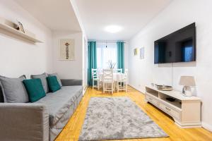 sala de estar con sofá y TV en Apartament Maza, en Sinaia