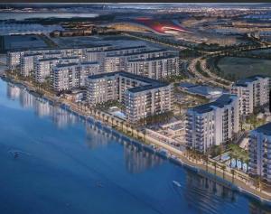 an aerial view of a city next to the water at WE703-Entire Cozy Water-front Studio with Kitchen in Abu Dhabi