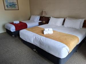 a hotel room with two beds and two lamps at Seaton Arms Motor Inn in Albury
