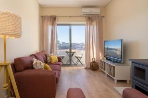 uma sala de estar com um sofá e uma televisão em Gaya Avenue Flats - Elegant Contemporary Flats with Balcony em Vila Nova de Gaia