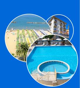 un collage de fotos de un hotel y una playa en Hotel Soraya, en San Benedetto del Tronto