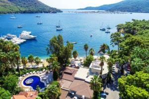 an aerial view of a marina with boats in the water at Joya Del Mar Hotel in Marmaris