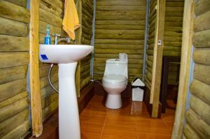 a bathroom with a sink and a toilet at Hospedaje y alojamiento Cabañas Don Beto in La Palma +19 photos