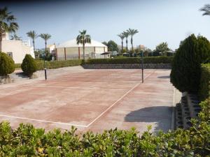 - un court de tennis avec des arbres et des palmiers dans l'établissement Bahia de Vera Apartamento Flamingo, à Playas de Vera