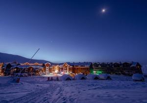 a group of tents in the snow at night at Rustic House BINA 5 in Gudauri