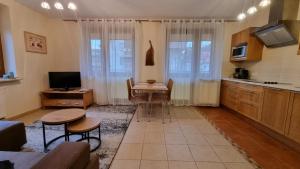 TV a/nebo společenská místnost v ubytování PRESTIGE PARK apartament z tarasem i parkingiem