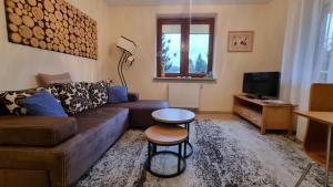 TV a/nebo společenská místnost v ubytování PRESTIGE PARK apartament z tarasem i parkingiem
