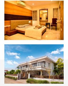 two pictures of a bedroom and a house at Mizzle in Lonavala