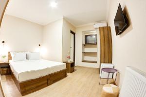 トビリシにあるSina Hotelのベッドとテレビ付きのホテルルーム