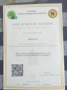 Certifikát, hodnocení, plakát nebo jiný dokument vystavený v ubytování Green Villa